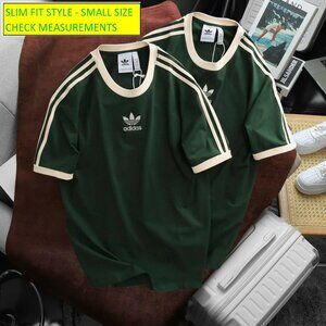 Adidas Classics Original 3 Stripes Tee Shirt Trefoil Retro Men Green Slim Fit